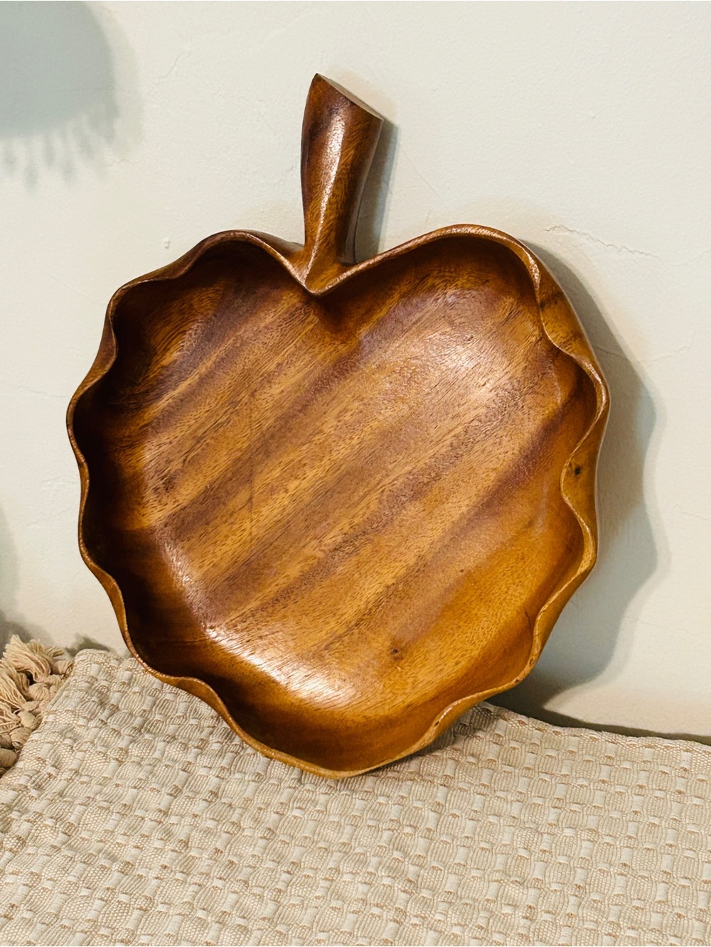 Handcrafted Wooden Apple Serving Bowl - Brown